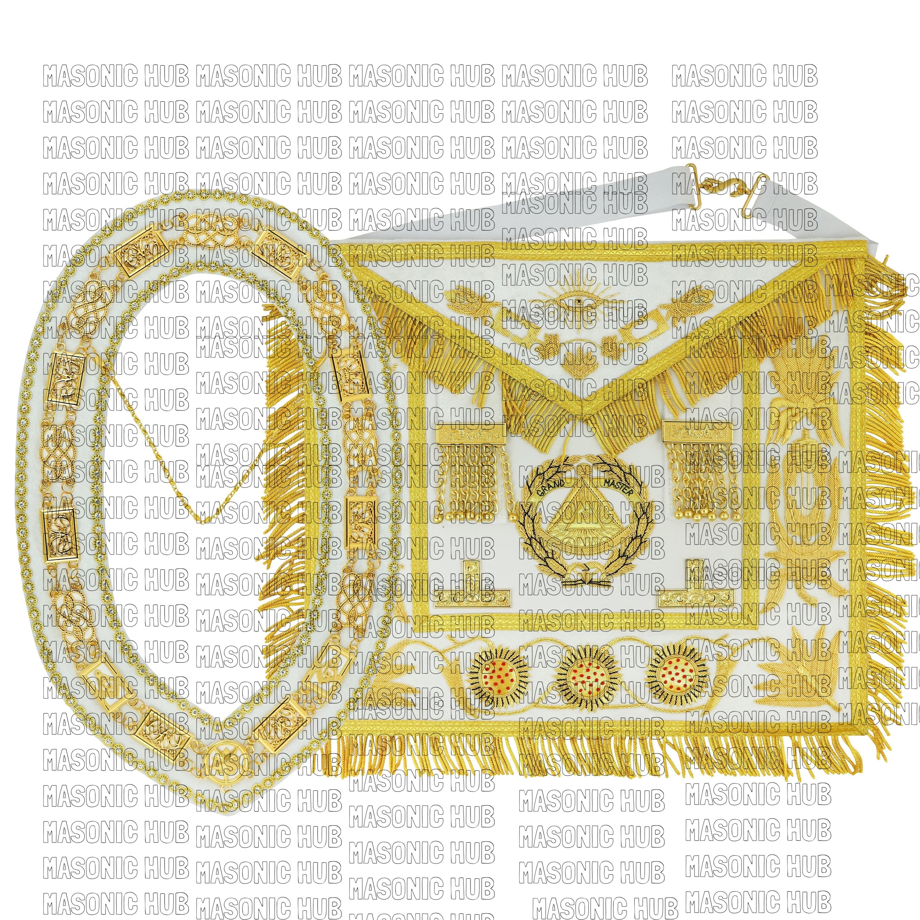 Masonic Regalia Grand Master 100% LAMBSKIN APRON With Chain Collar & Gauntlets My Store
