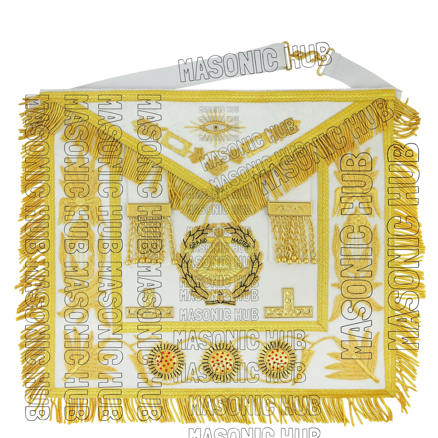 Masonic Regalia Grand Master 100% LAMBSKIN APRON With Chain Collar & Gauntlets