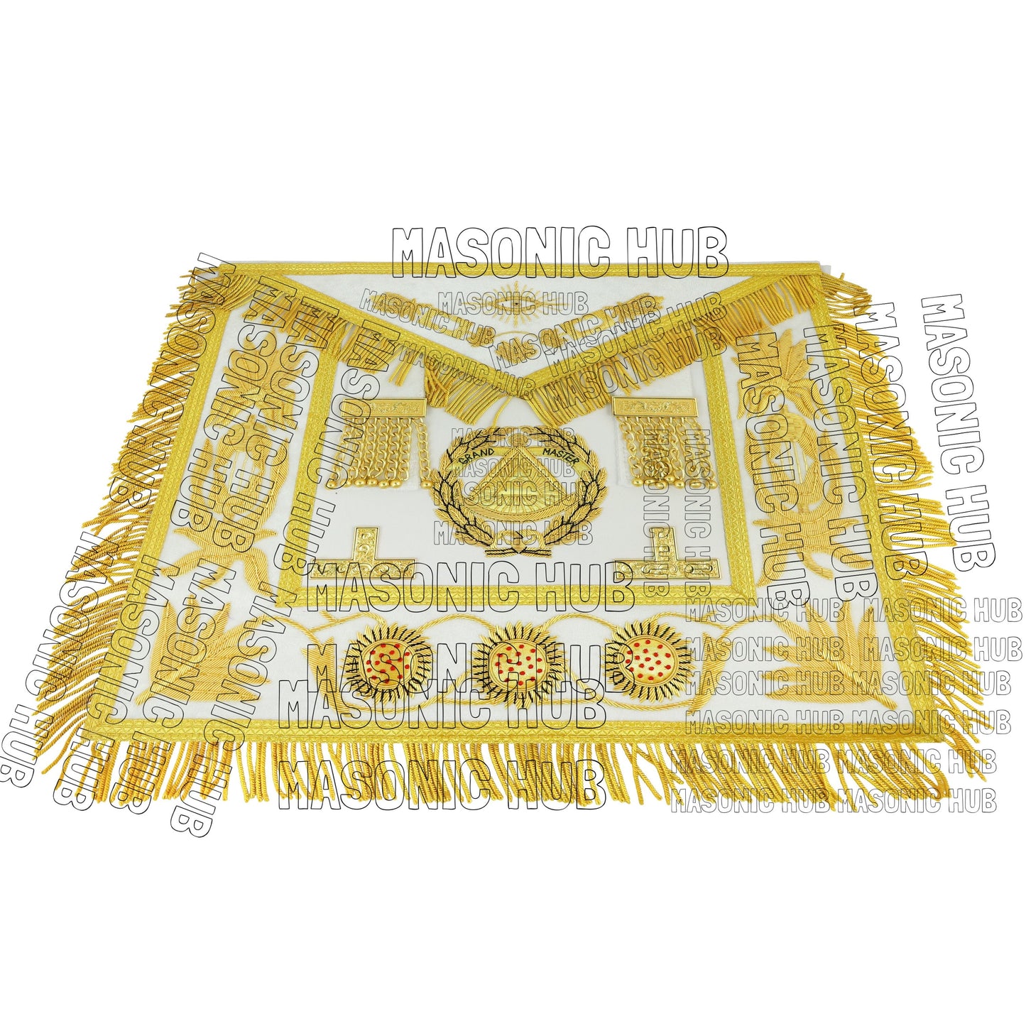 Masonic Regalia Grand Master 100% LAMBSKIN APRON With Chain Collar & Gauntlets