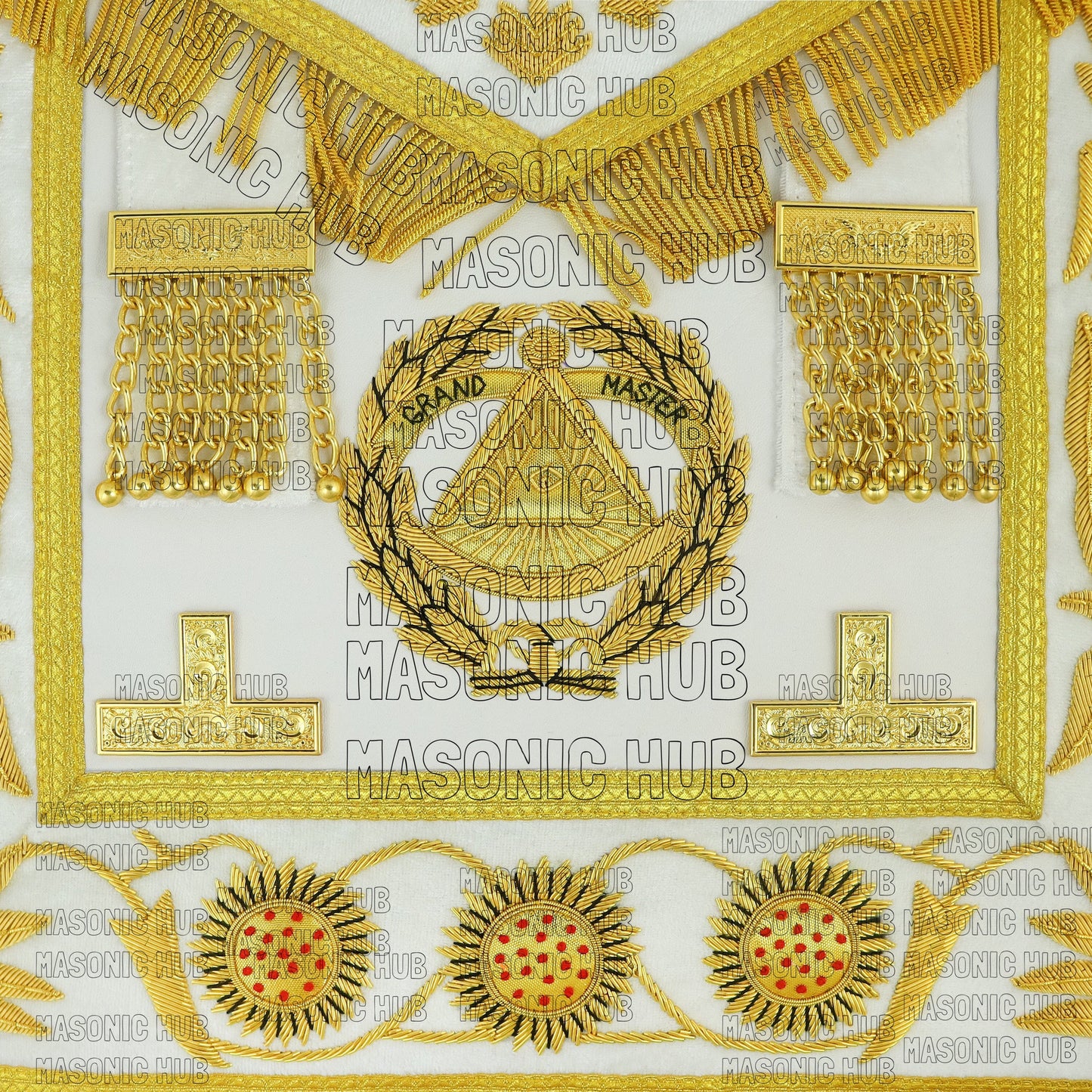 Masonic Regalia Grand Master 100% LAMBSKIN APRON With Chain Collar & Gauntlets