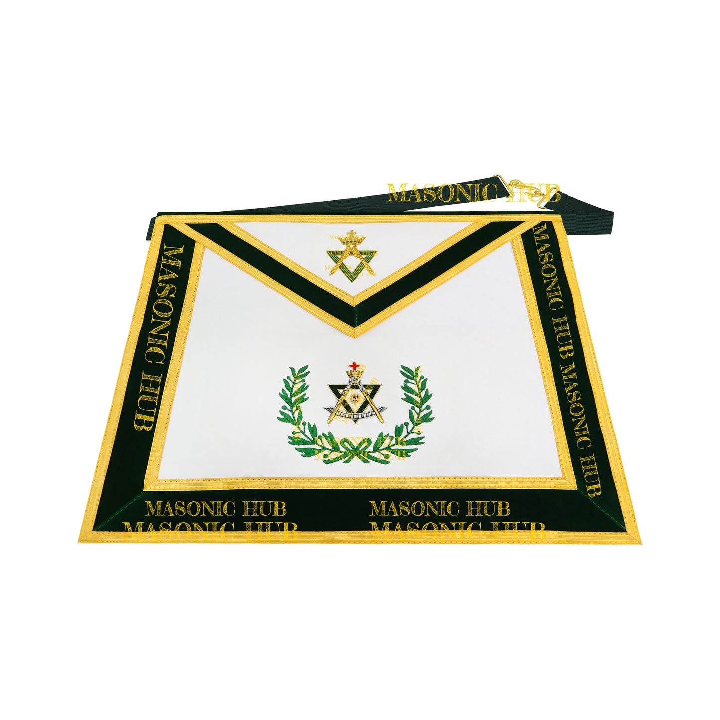 Sovereign Master Allied Masonic Degrees Apron -Lambskin, Green Velvet, Gold Trim