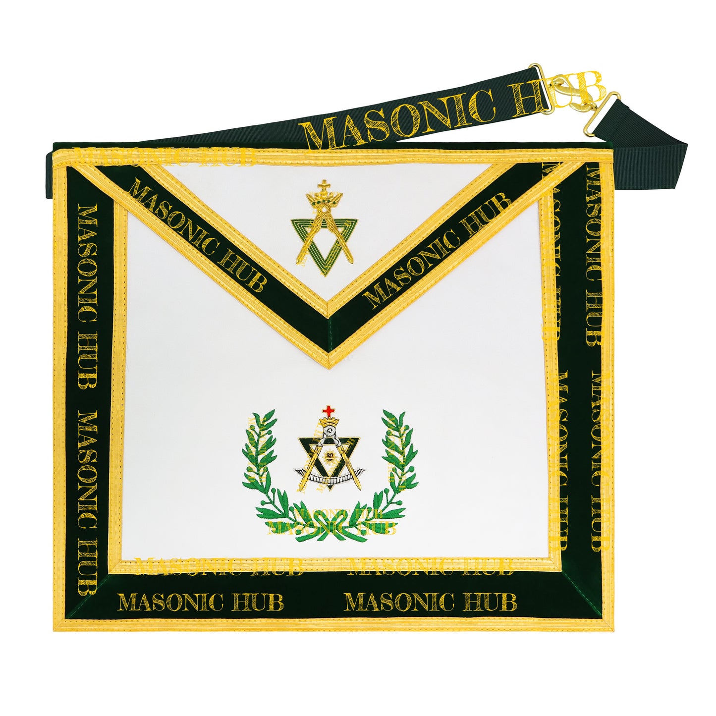 Sovereign Master Allied Masonic Degrees Apron -Lambskin, Green Velvet, Gold Trim