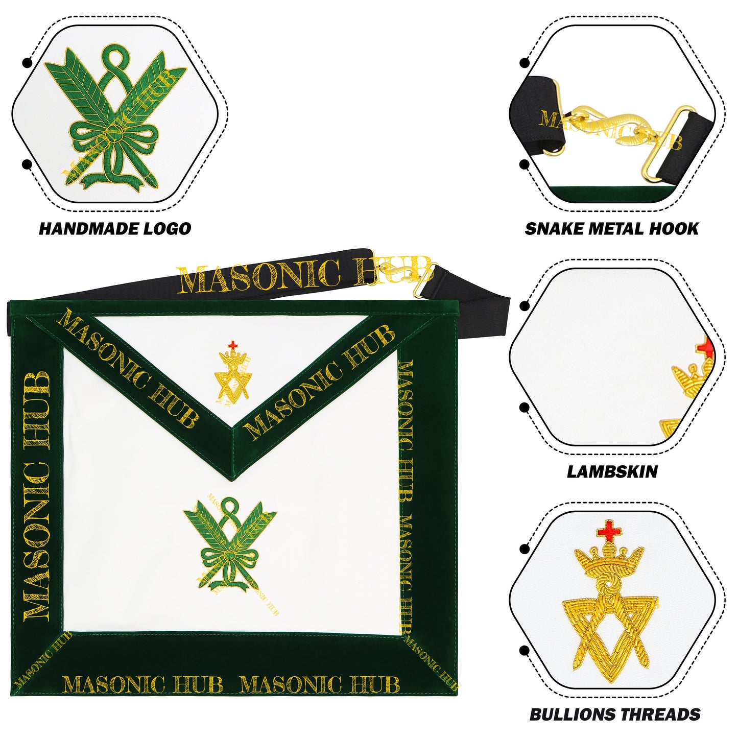 Grand Superintendent Allied Masonic Degrees Apron - Dark Green Velvet & Lambskin