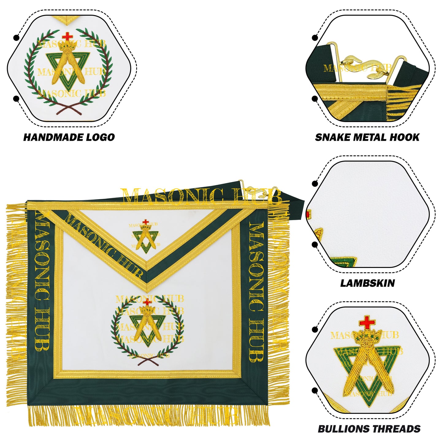 Handcrafted Allied Masonic Degrees (AMD) Sovereign Master Apron – Gold Fringe