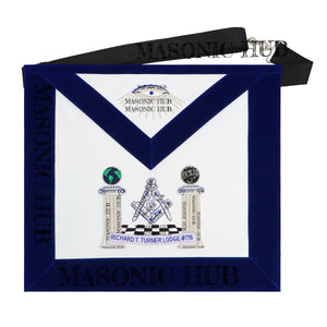 Hand-Embroidered Masonic Master Mason Apron Blue Velvet Trim, Custom Lodge Name My Store