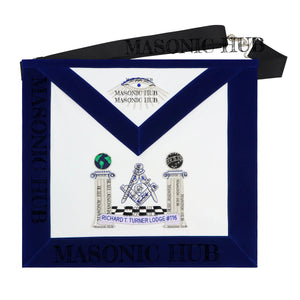 Hand-Embroidered Masonic Master Mason Apron Blue Velvet Trim, Custom Lodge Name My Store