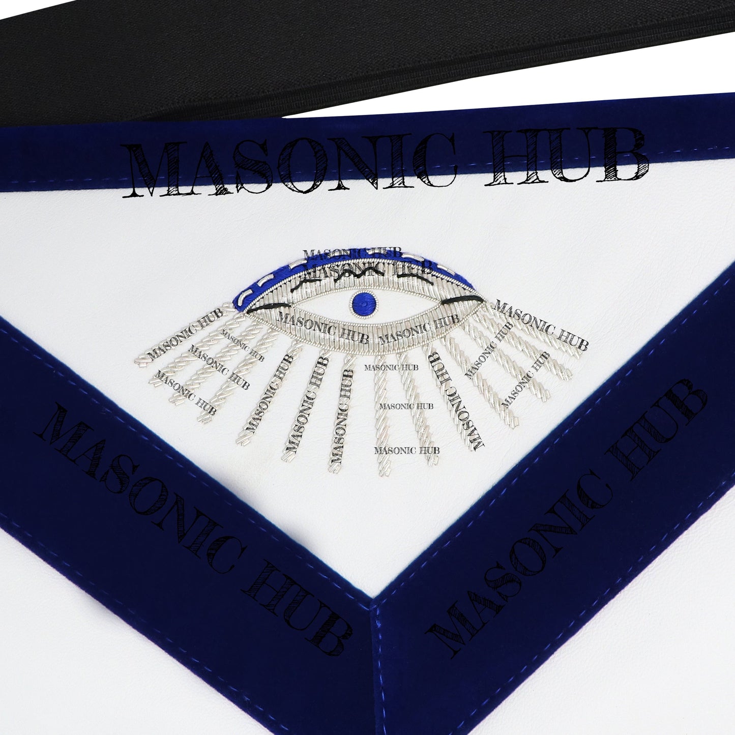 Hand-Embroidered Masonic Master Mason Apron Blue Velvet Trim, Custom Lodge Name