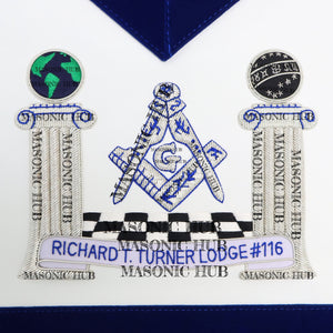 Hand-Embroidered Masonic Master Mason Apron Blue Velvet Trim, Custom Lodge Name My Store