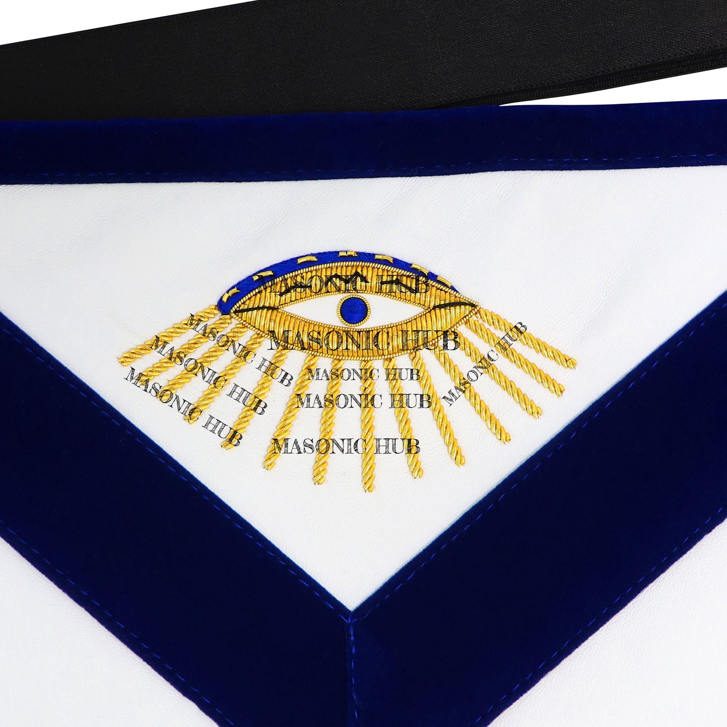 Hand-Embroidered Masonic Master Mason Apron Blue Velvet Trim, Custom Lodge Name