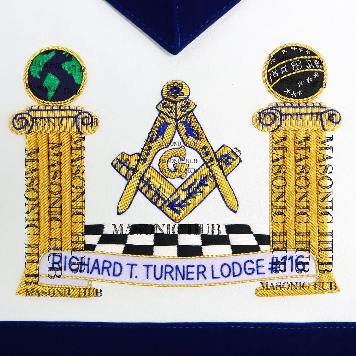 Hand-Embroidered Masonic Master Mason Apron Blue Velvet Trim, Custom Lodge Name My Store