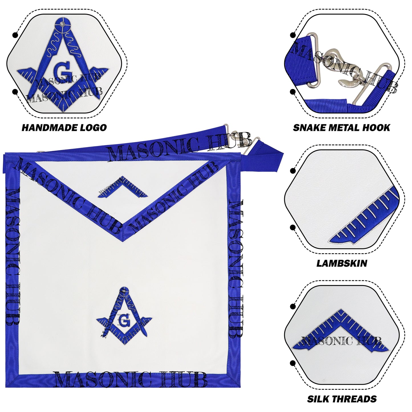 Masonic Texas Worshipful Master Apron – Lambskin Leather, Hand-Embroidered