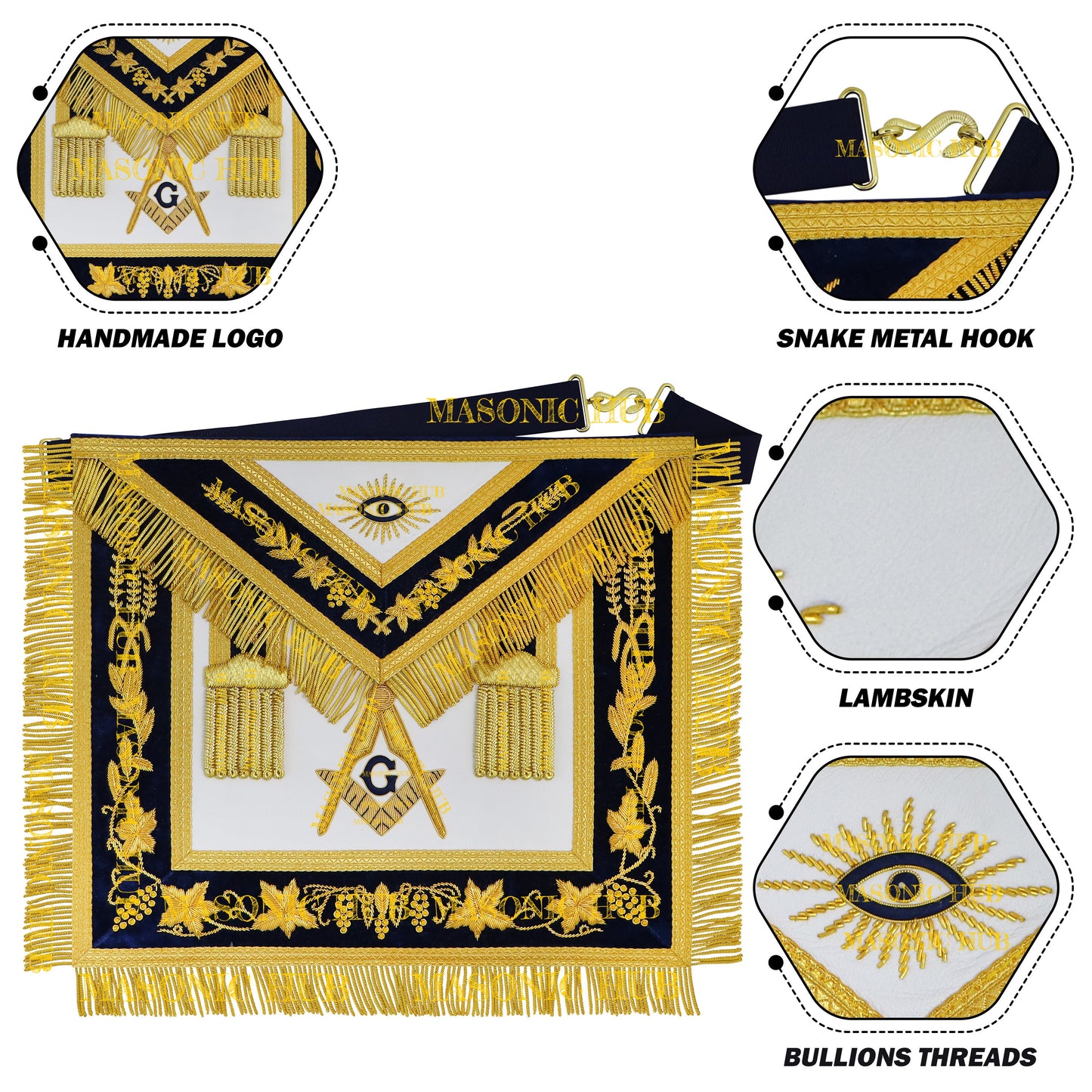 Handmade Masonic Master Mason Apron with Compasses & Square- Genuine Lambskin
