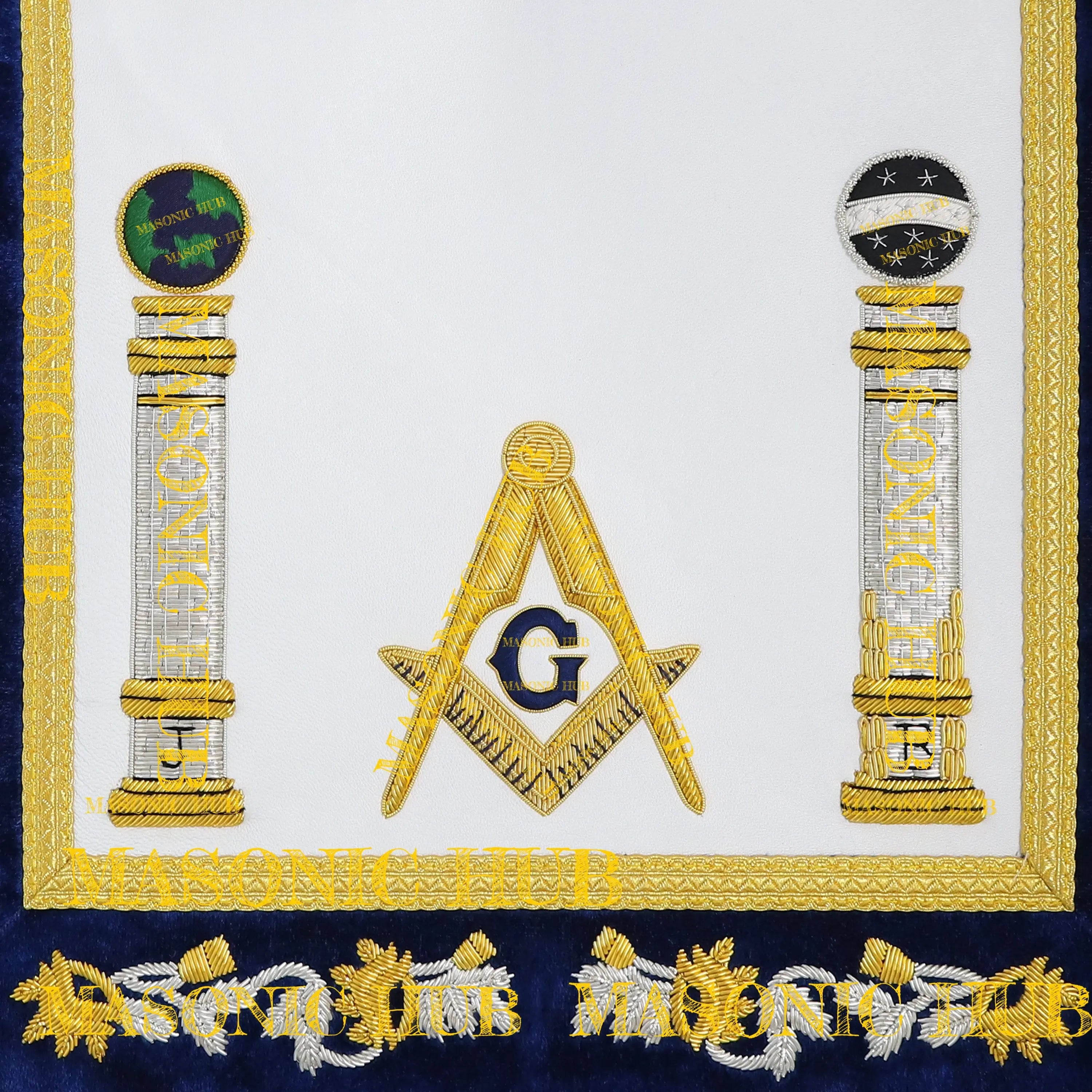 Masonic Master Mason Apron – Hand-Embroidered Navy Blue Velvet Masonic Hub