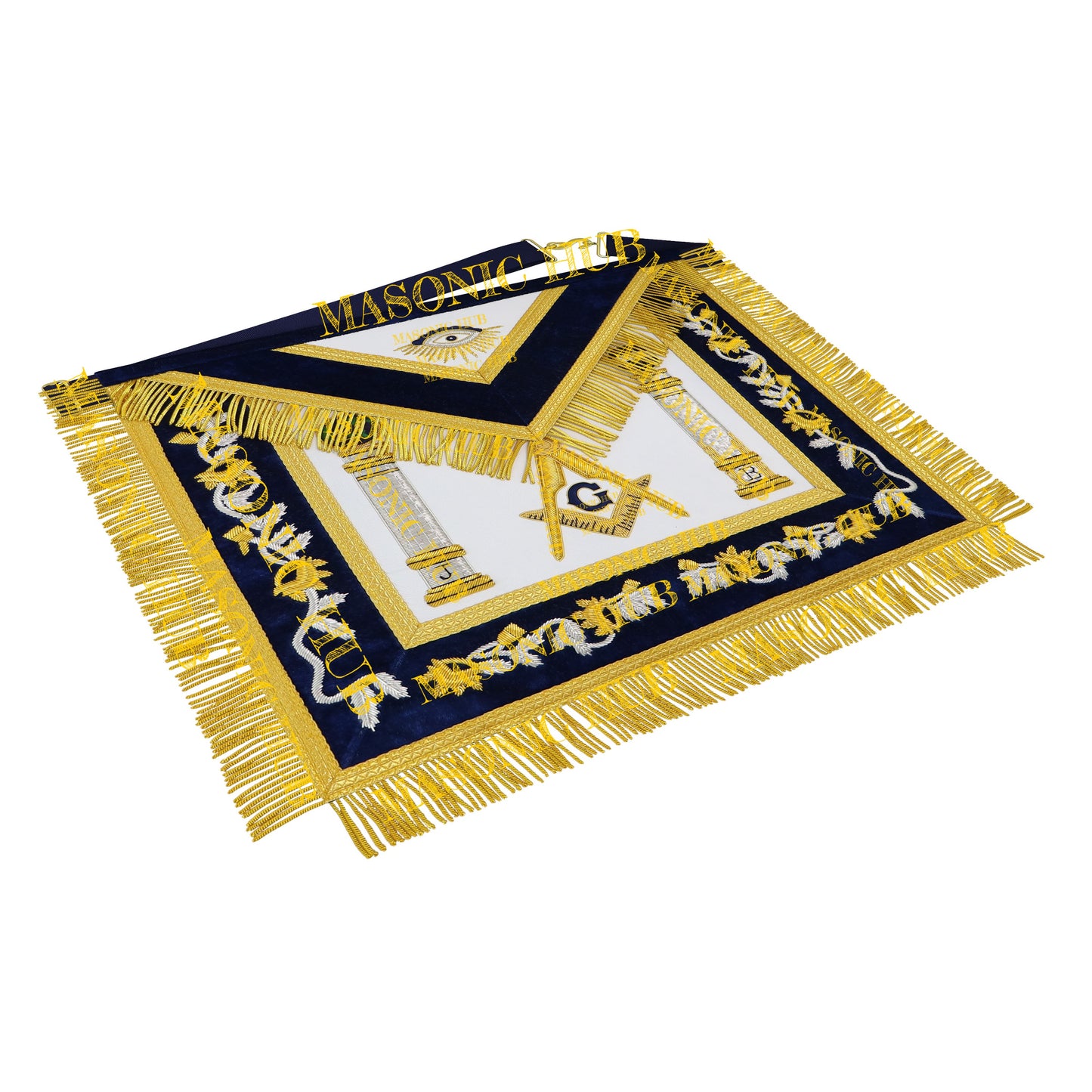 Masonic Master Mason Apron – Hand-Embroidered Navy Blue Velvet