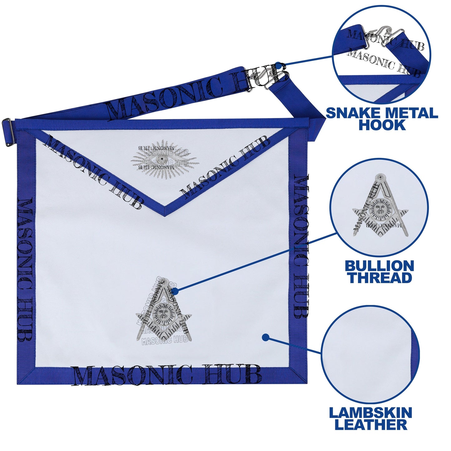 Masonic Texas Regulation Senior Deacon Officer Apron with Eye - Handcrafted