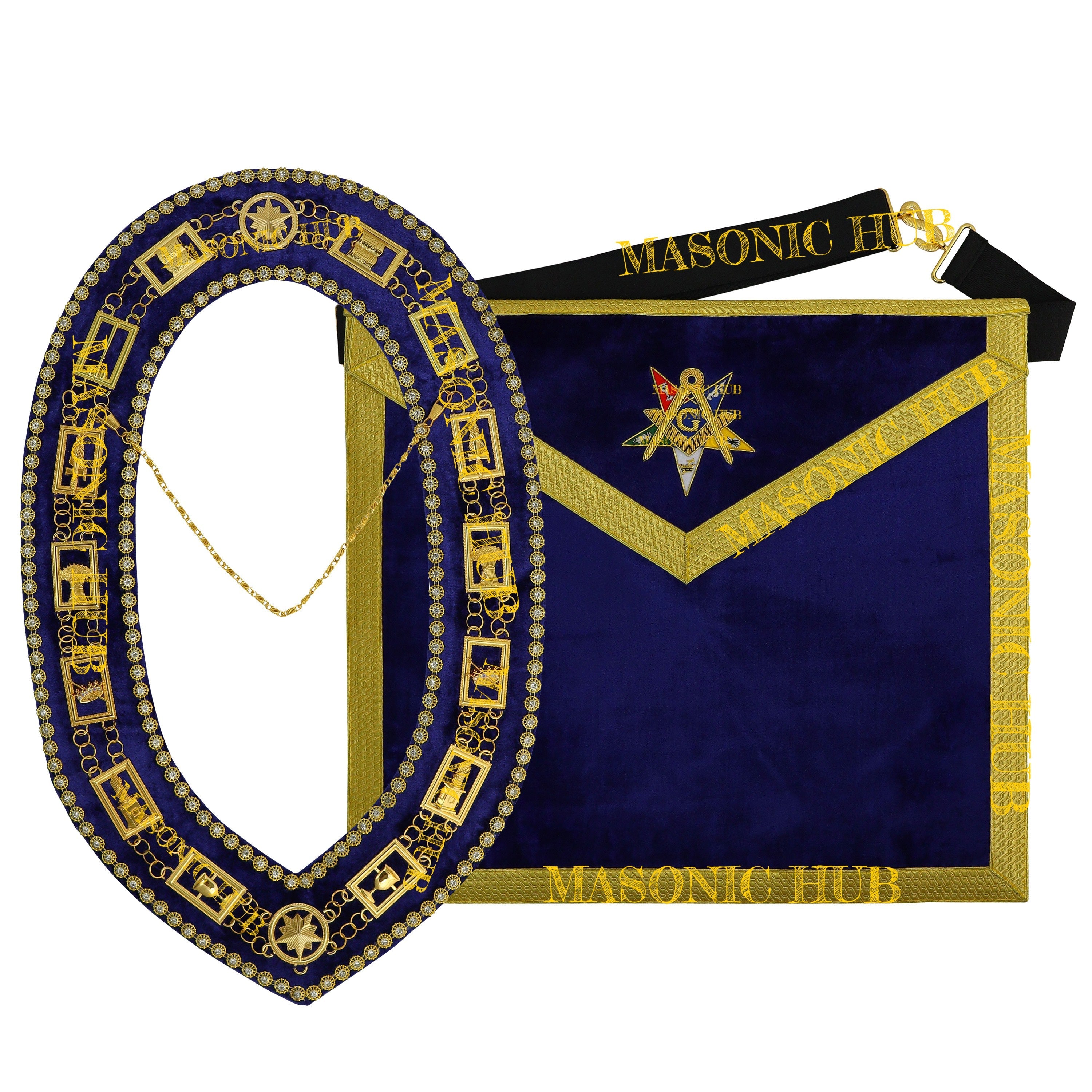 Eastern Star OES Masonic Apron Set with –Handmade Apron + Gloves +Chain Collar Masonic Hub