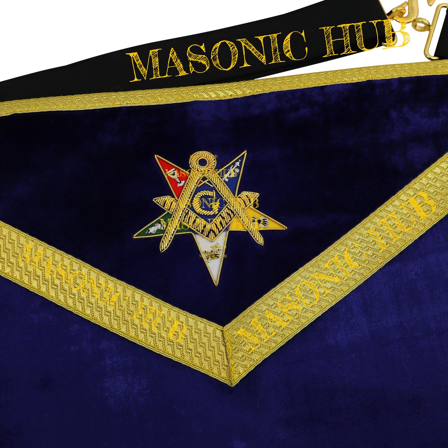 Handmade OES Masonic Apron Set – Eastern Star Apron with G Compass & Square, Chain Collar, Gloves, , and Apron Case