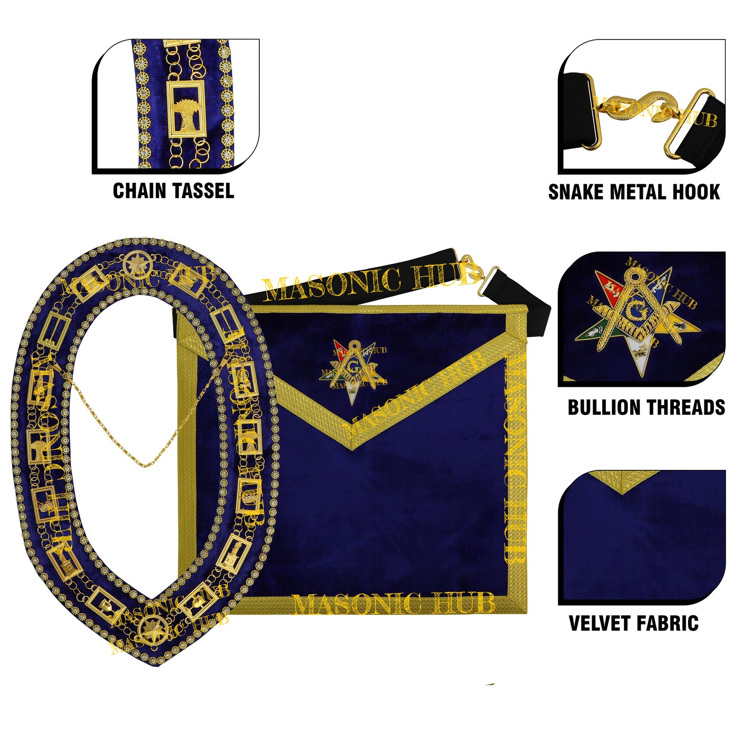 Handcrafted Purple Velvet OES Worthy Patron Marton Masonic Apron with Collar Set