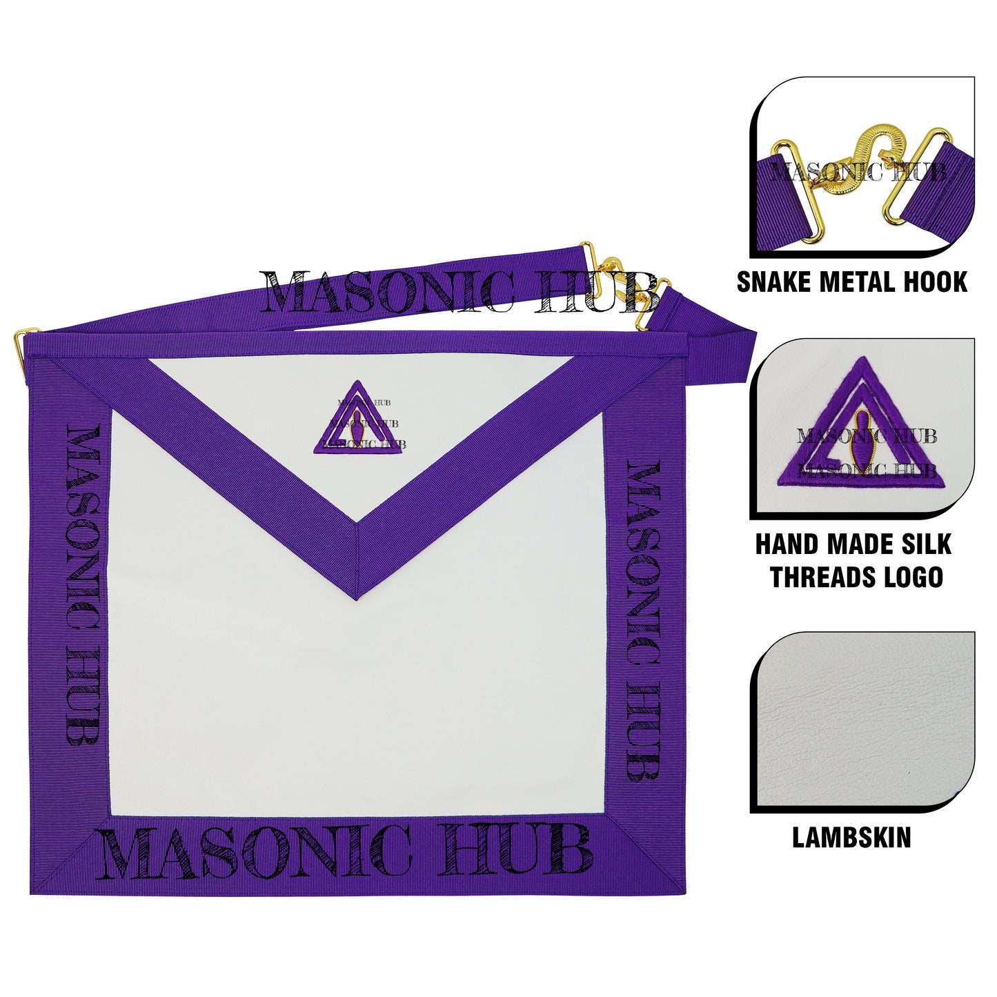 Masonic Royal & Select Masters Council Member Apron – Lambskin with Purple Trim
