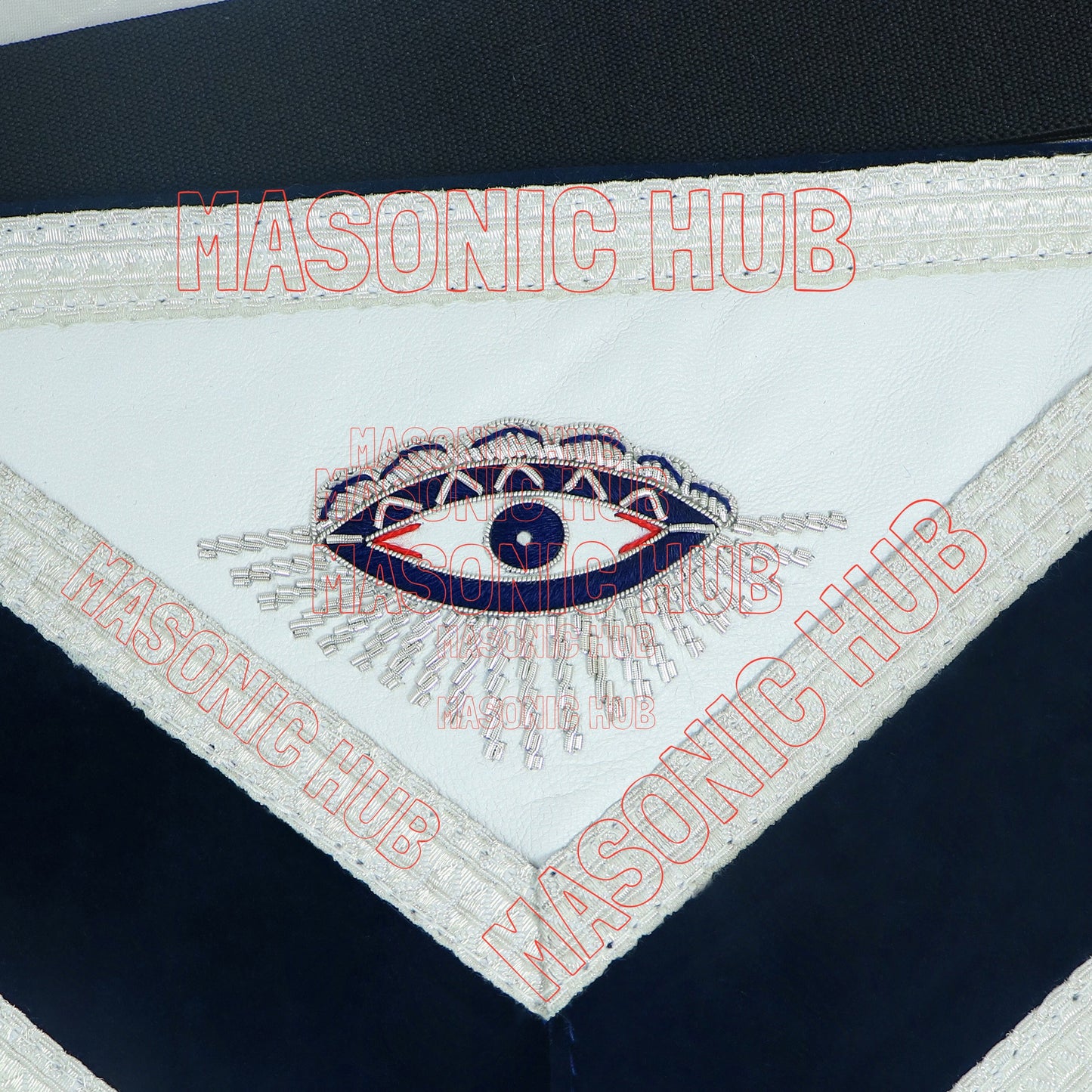 Masonic Past Master Apron Compass and Quadrant Hand-Embroidered Freemason Regalia, Navy Blue Velvet Lambskin Apron