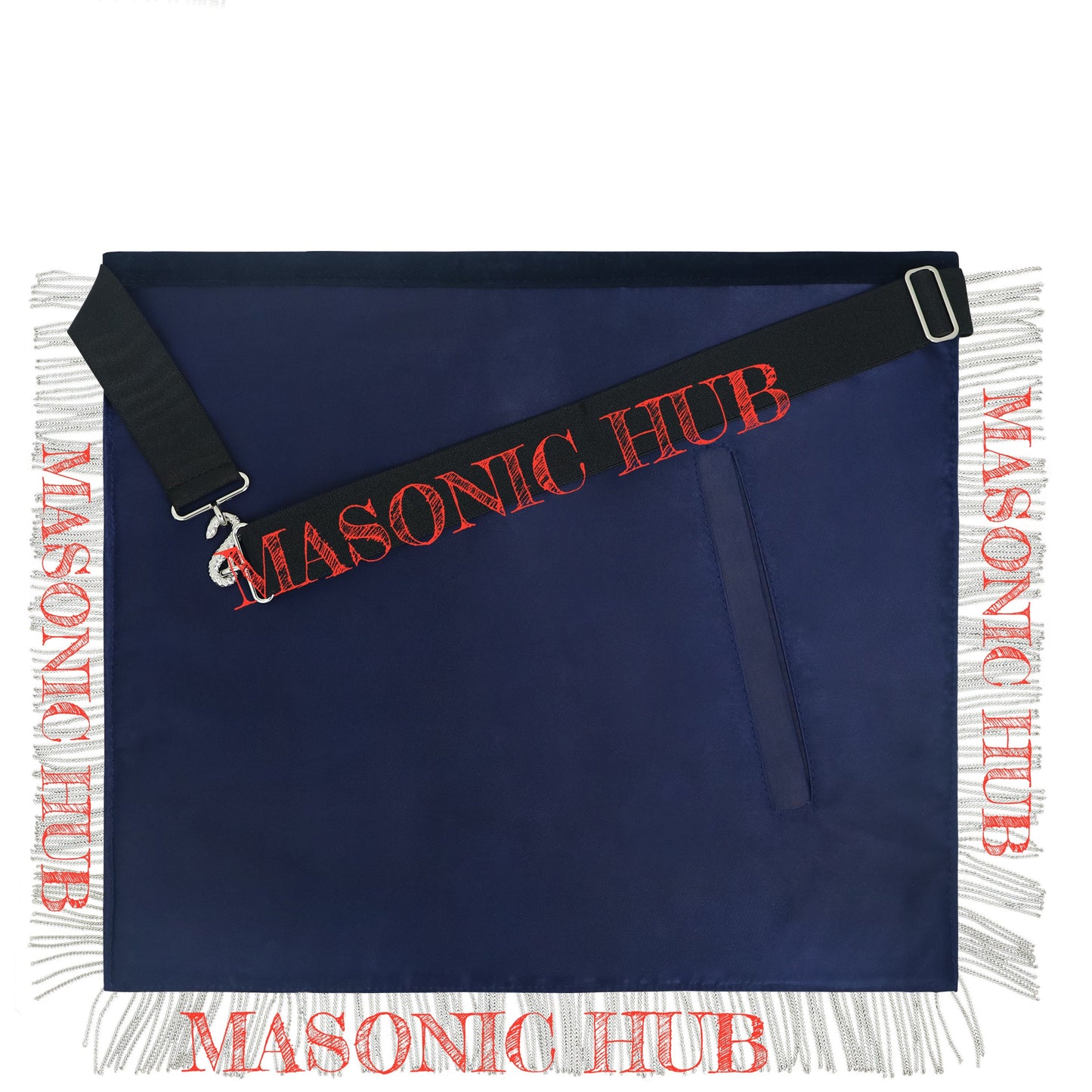 Masonic Past Master Apron Compass and Quadrant Hand-Embroidered Freemason Regalia, Navy Blue Velvet Lambskin Apron