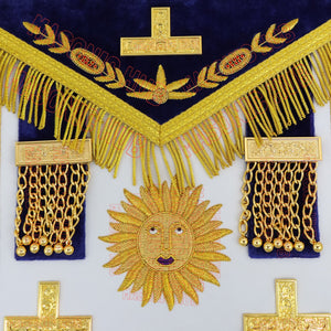 Masonic Past Master Apron & Chain Collar Set - Sun Emblem - Wine Work - Hand-Embroidered Lambskin - Purple Velvet - Freemason Regalia Masonic Hub