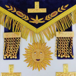 Masonic Past Master Apron & Chain Collar Set - Sun Emblem - Wine Work - Hand-Embroidered Lambskin - Purple Velvet - Freemason Regalia Masonic Hub