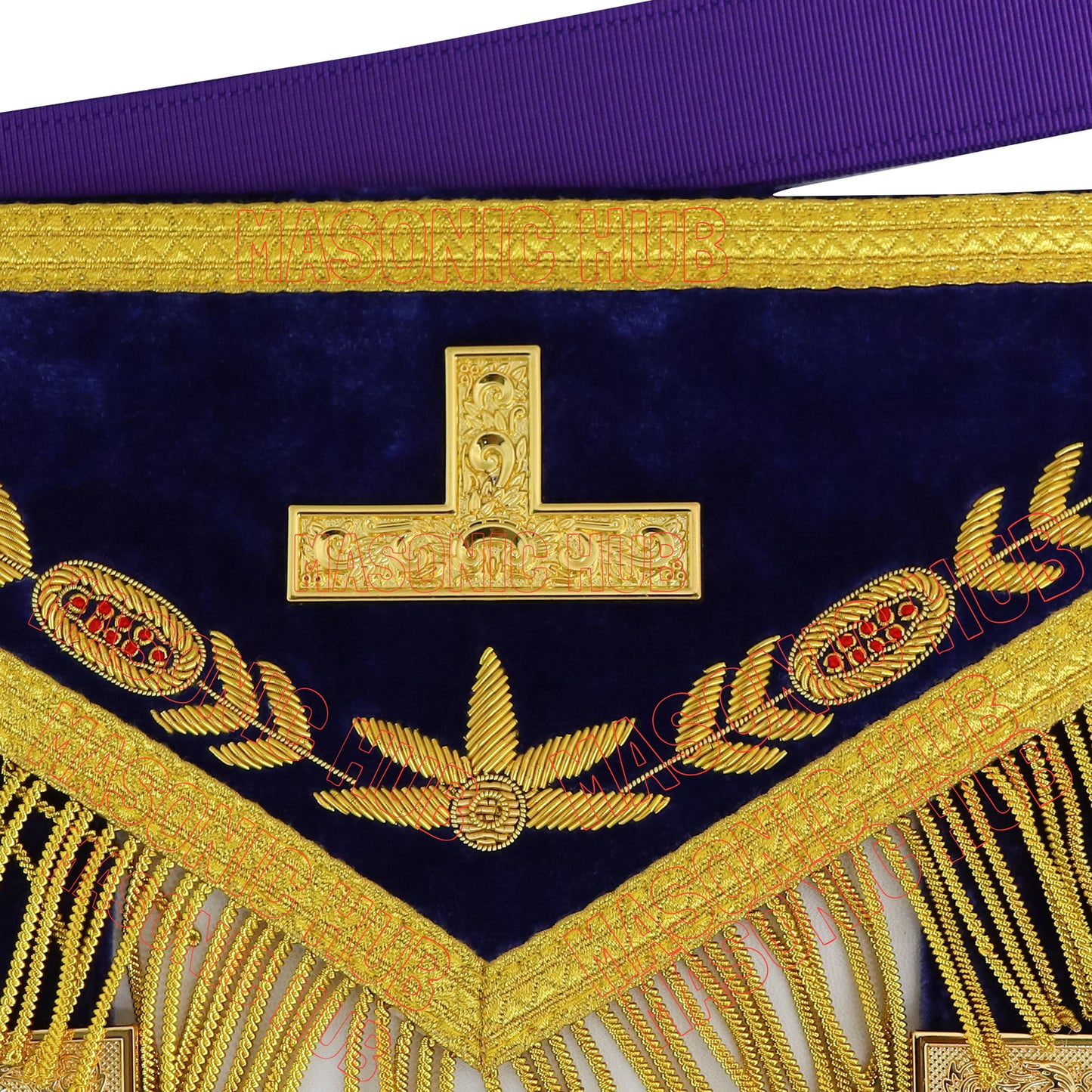 Masonic Past Master Apron & Chain Collar Set - Sun Emblem - Wine Work - Hand-Embroidered Lambskin - Purple Velvet - Freemason Regalia