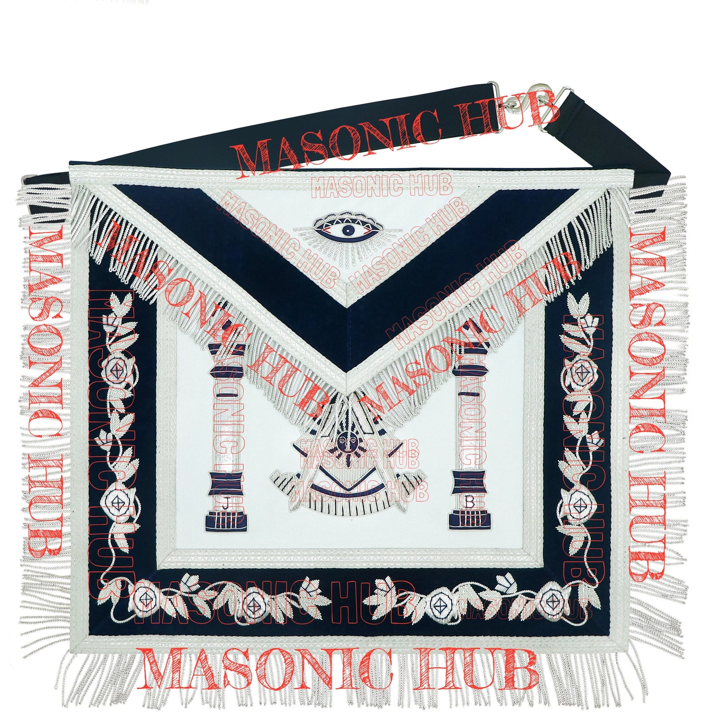 Masonic Past Master Lambskin Leather Apron - Hand Embroidered Freemason Regalia