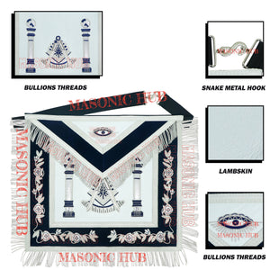 Masonic Past Master Lambskin Leather Apron - Hand Embroidered Freemason Regalia - Navy Blue Velvet My Store