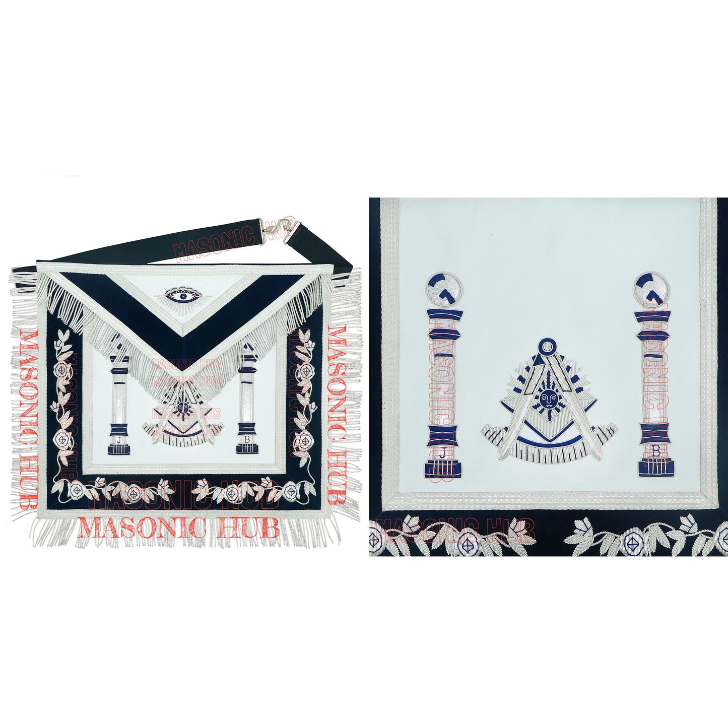 Masonic Past Master Lambskin Leather Apron - Hand Embroidered Freemason Regalia