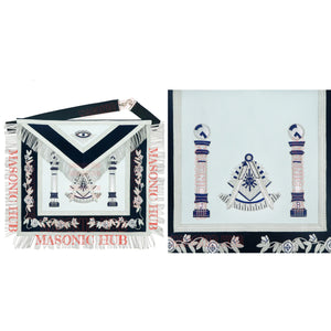 Masonic Past Master Lambskin Leather Apron - Hand Embroidered Freemason Regalia - Navy Blue Velvet My Store