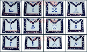 Masonic Blue Lodge Officer Apron Set – 12 Piece – 100% Lambskin – Hand Embroidered Masonic Hub