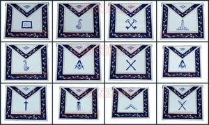 Masonic Blue Lodge Officer Apron Set – 12 Piece – 100% Lambskin – Hand Embroidered Masonic Hub