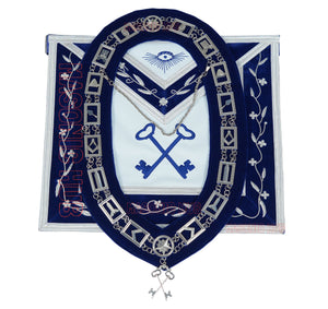 Freemason Blue Lodge Treasurer Apron 100% Lambskin Leather with Chain Collar & Jewel – Masonic Officer Regalia Masonic Hub