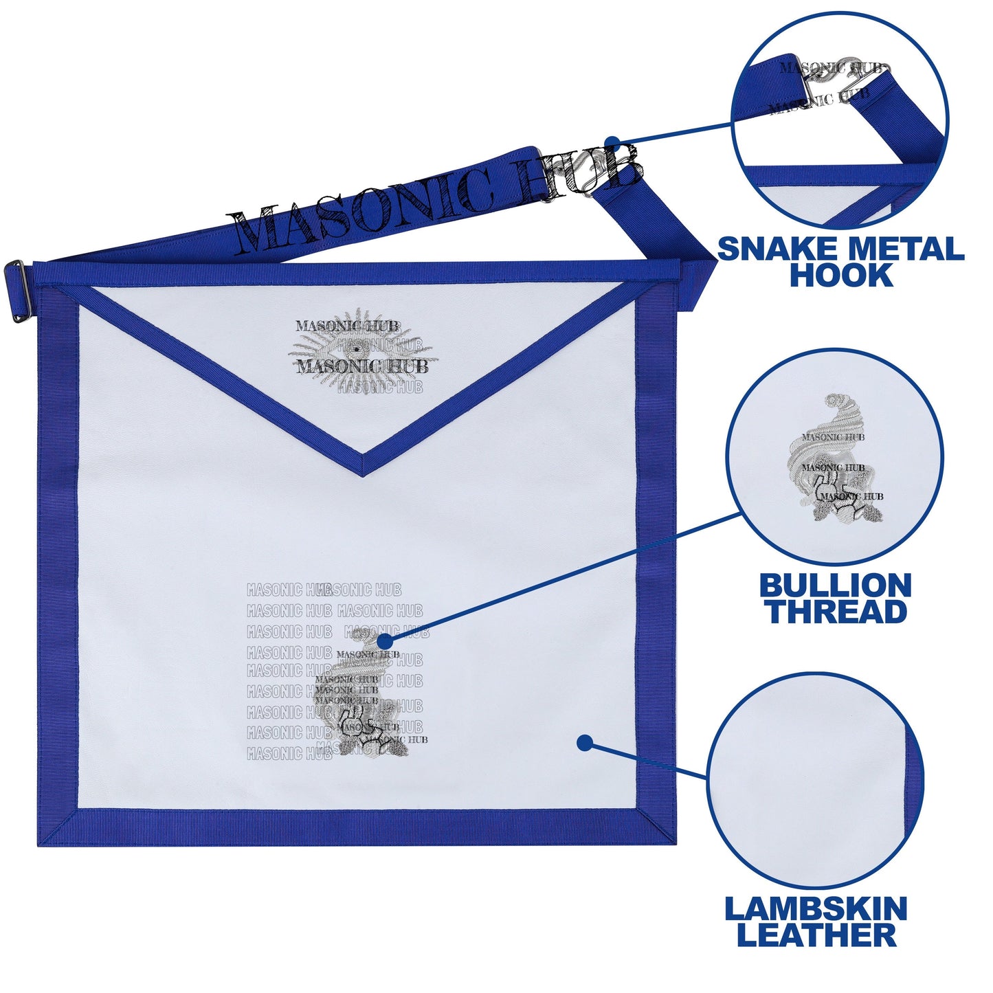 Masonic Texas Regulation Jr. Steward Officer Apron with Eye Emblem - Handcrafted