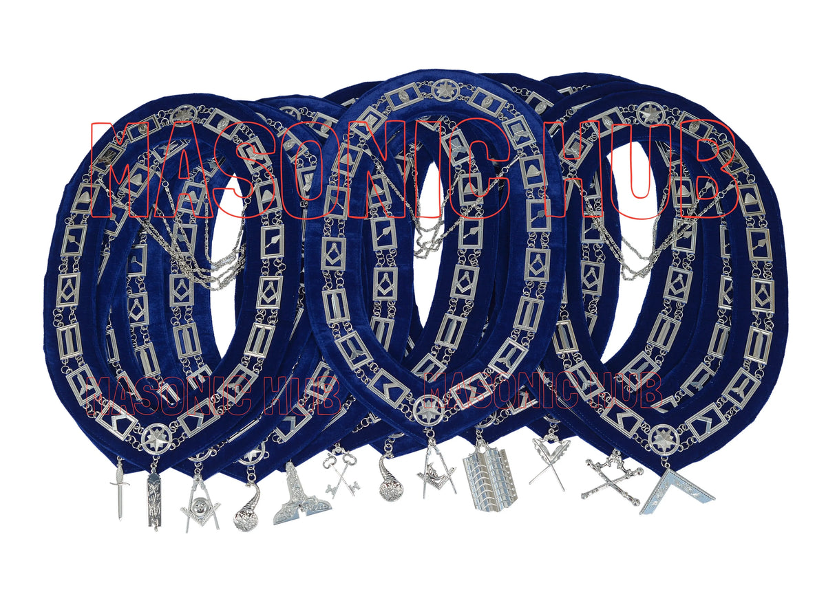 Masonic Blue Lodge Officer Working Tools Set (12) – Chain Collars + FREE Jewels – Complete Regalia Lot Masonic Hub