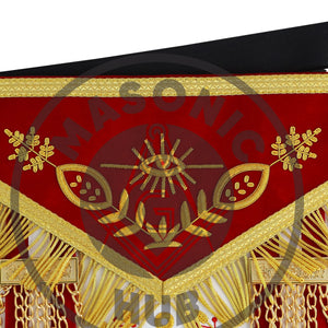 Master Mason Scottish Rite Apron – Red Velvet with Gold Bullion Embroidery, Gold Tassel with Red-White-Red Velvet Drops & Skull Lining | Masonic Hub Masonic Hub