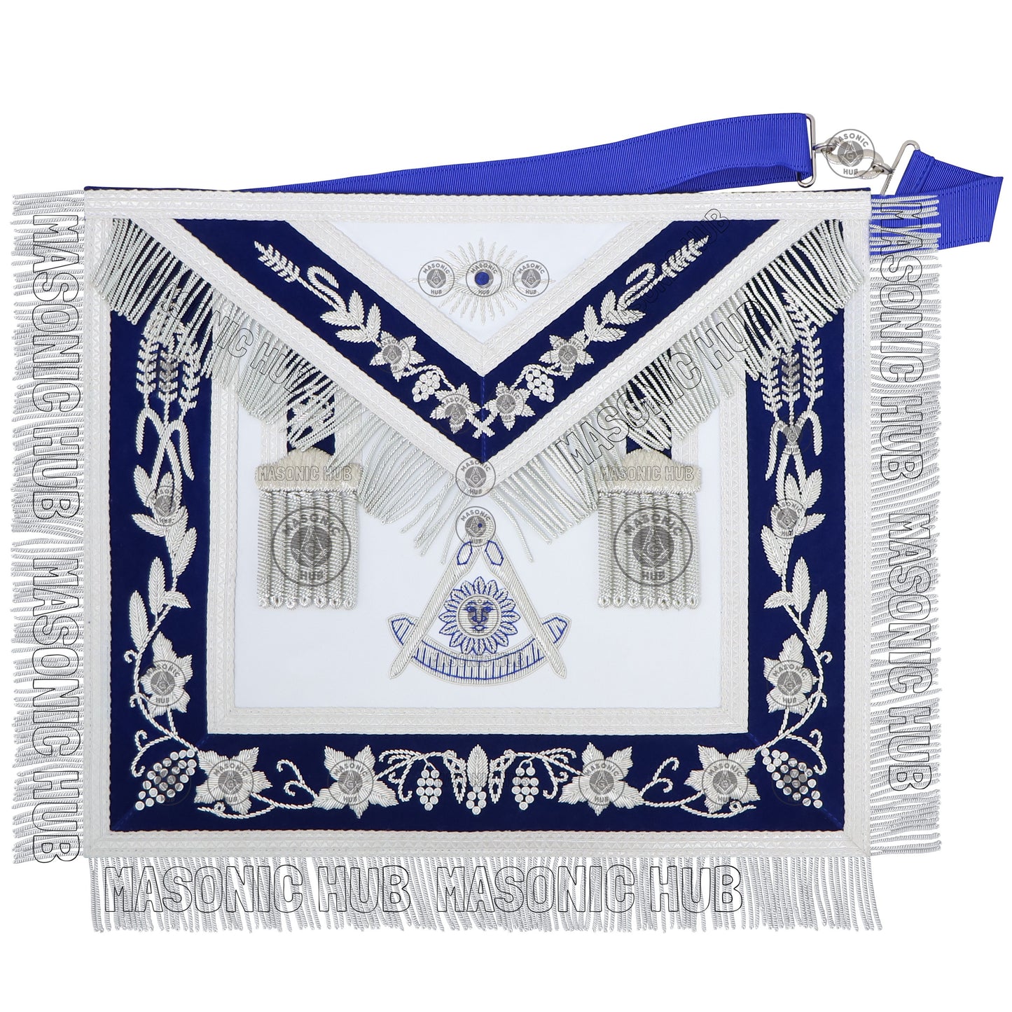 Handmade Masonic Past Master Apron with Compasses & Quadrant - Genuine Lambskin