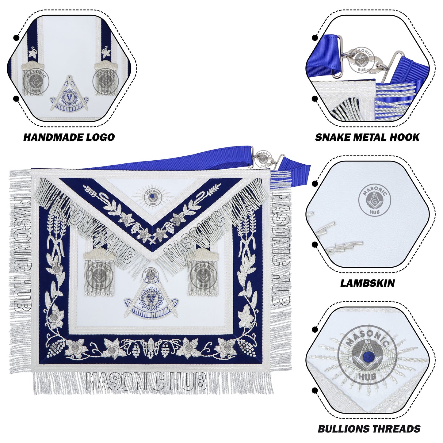 Handmade Masonic Past Master Apron with Compasses & Quadrant - Genuine Lambskin