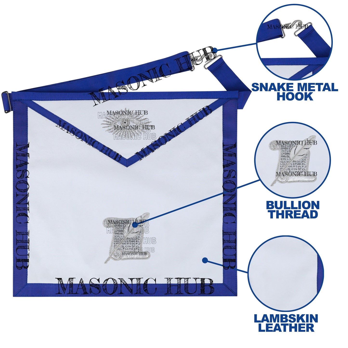 Masonic Texas Regulation Historian Officer Apron with Eye Emblem - Handcrafted