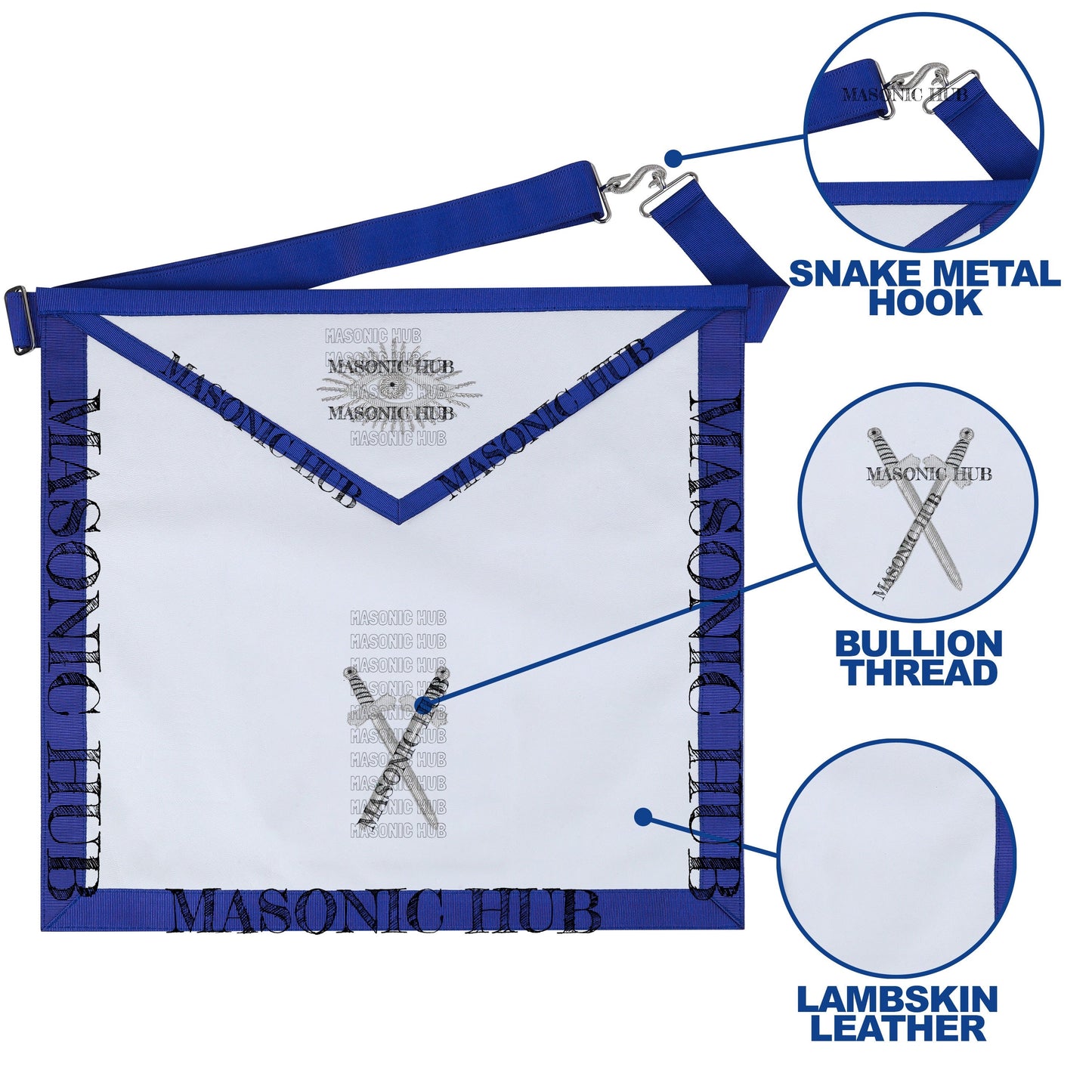 Masonic Texas Regulation Sentinel Officer Apron with Eye Emblem - Handcrafted