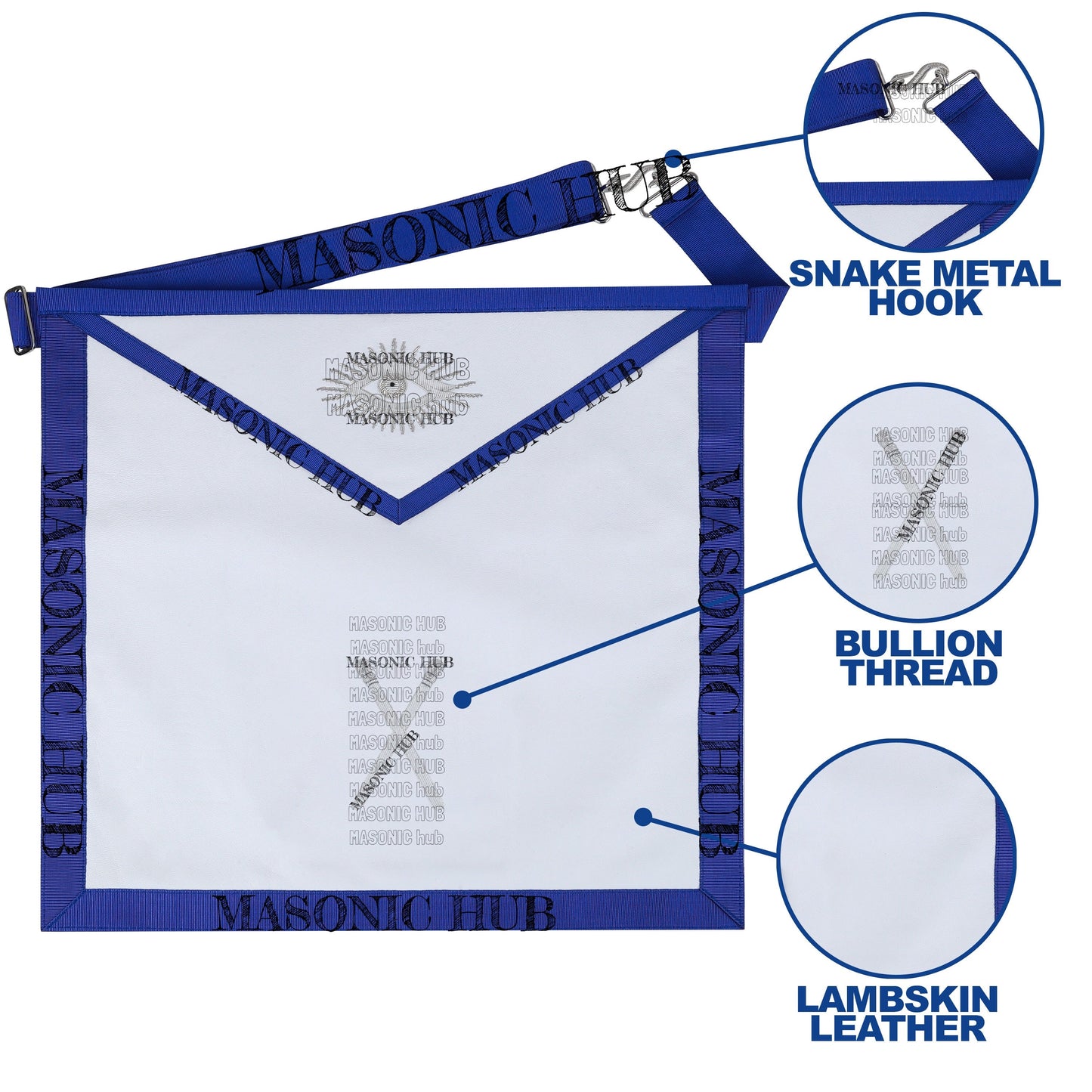 Masonic Texas Regulation Master of Ceremonies Officer Apron with Eye Emblem