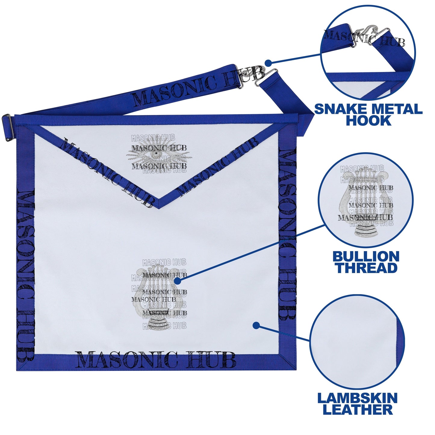 Masonic Texas Regulation Organist Officer Apron with Eye Emblem - Handcrafted