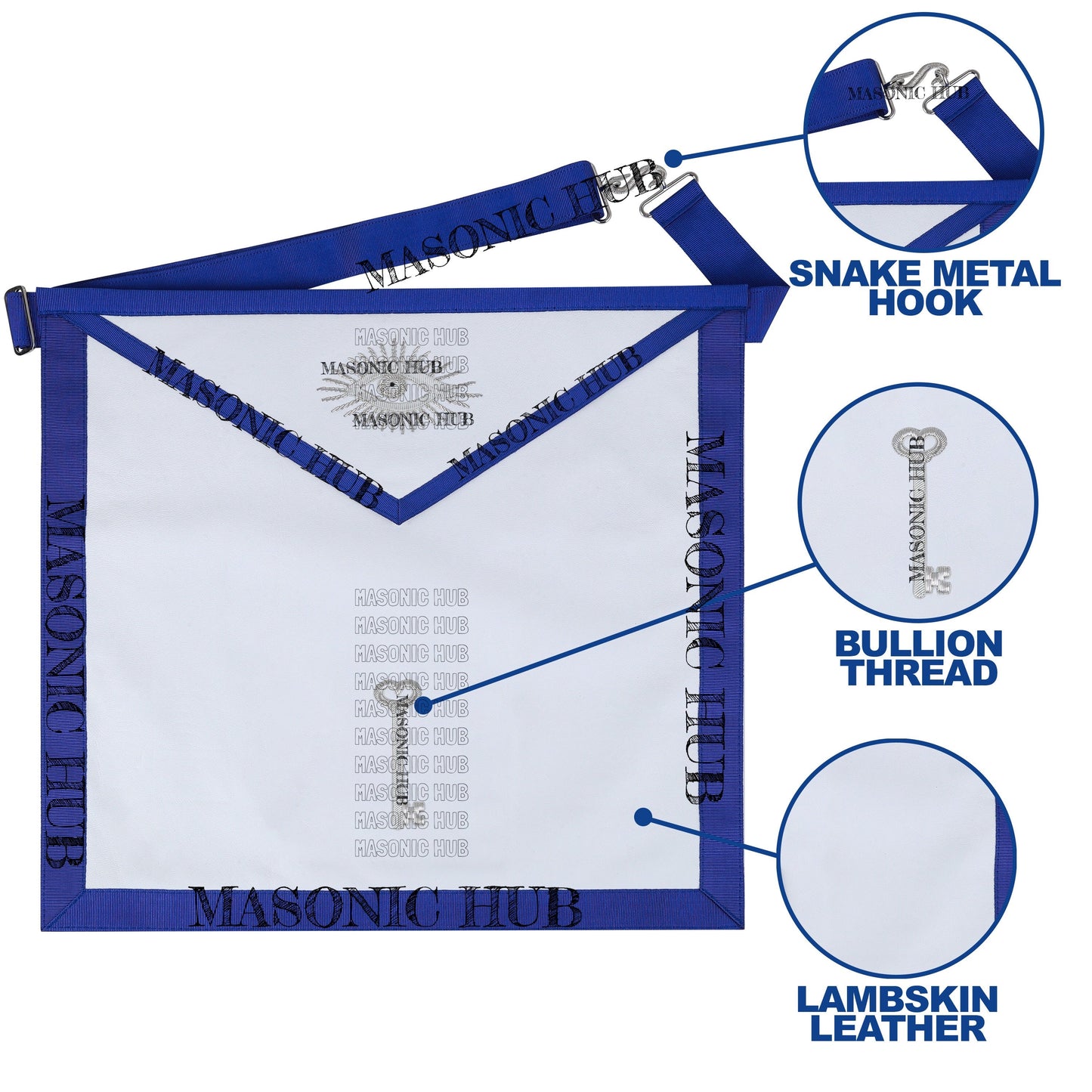 Masonic Texas Regulation Trustee Officer Apron with Eye Emblem - Handcrafted
