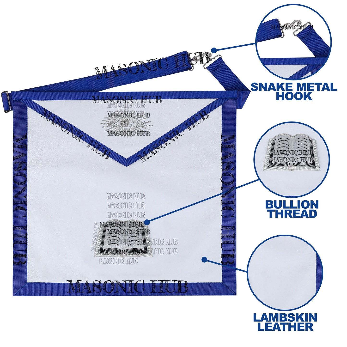 Masonic Texas Regulation Chaplain Officer Apron with Eye Emblem - Handcrafted