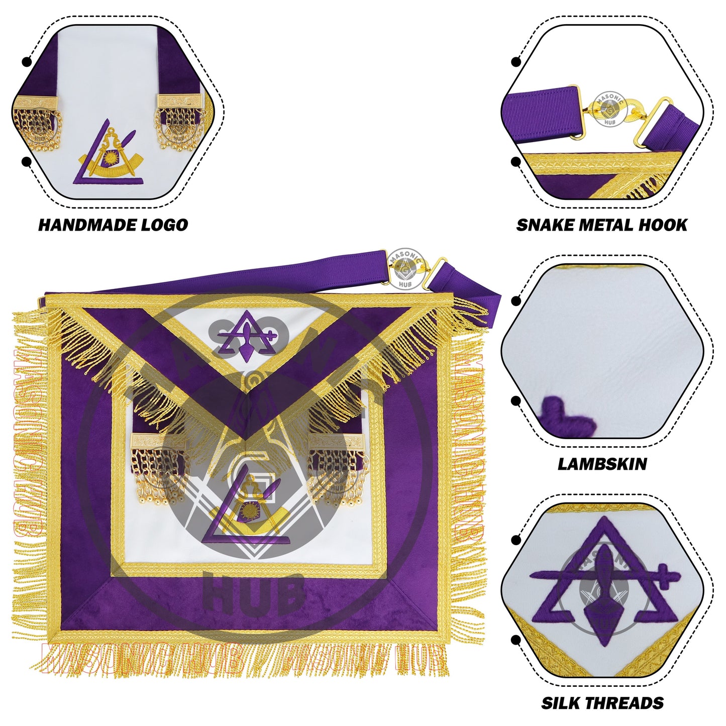Royal and Select Masters Council Apron – Purple Velvet with Gold Bullion Fringe and Emblems | Masonic Hub