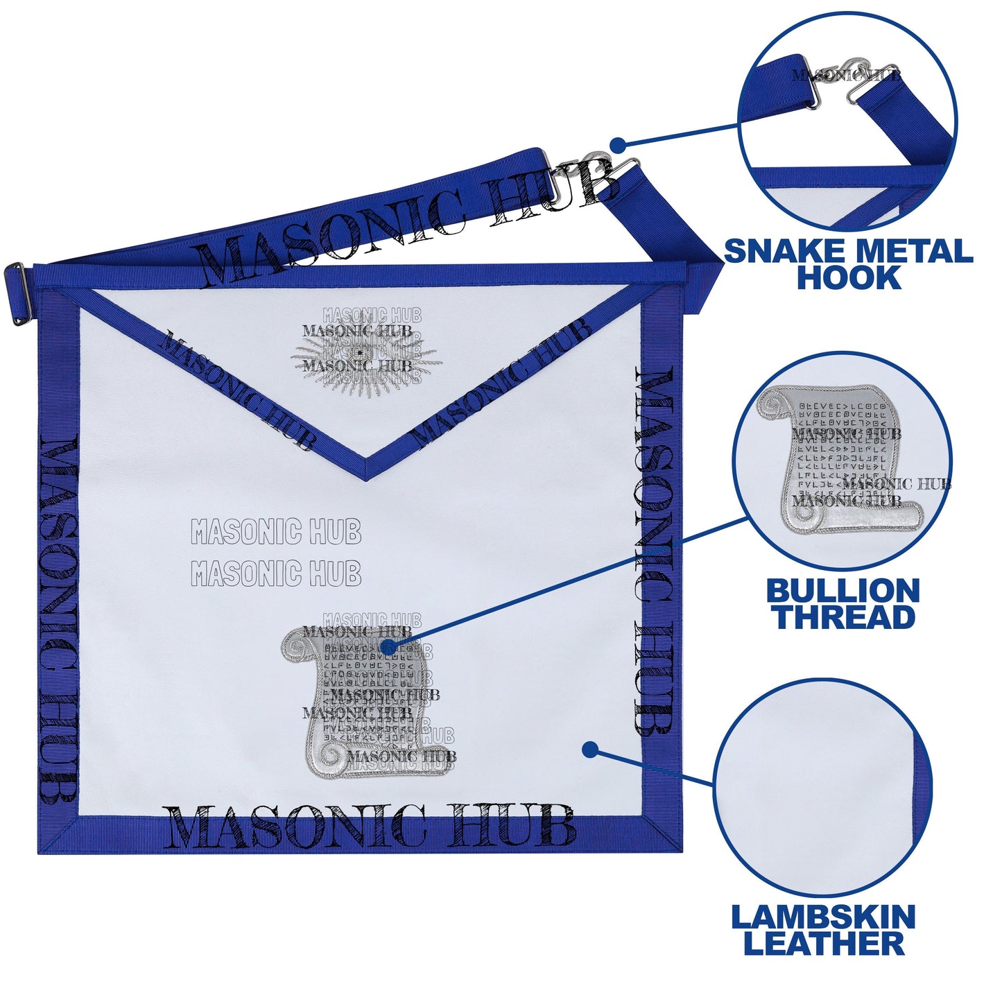 Masonic Texas Regulation Orator Officer Apron with Eye Emblem - Handcrafted