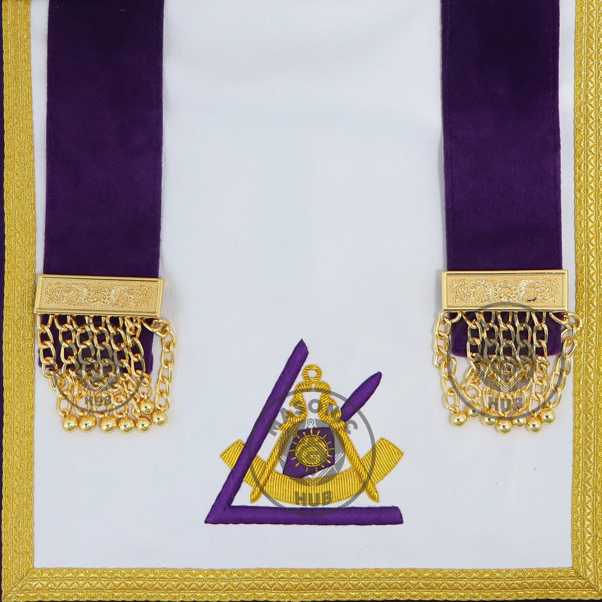 Royal and Select Masters Council Apron – Purple Velvet with Gold Bullion Fringe and Emblems | Masonic Hub Masonic Hub