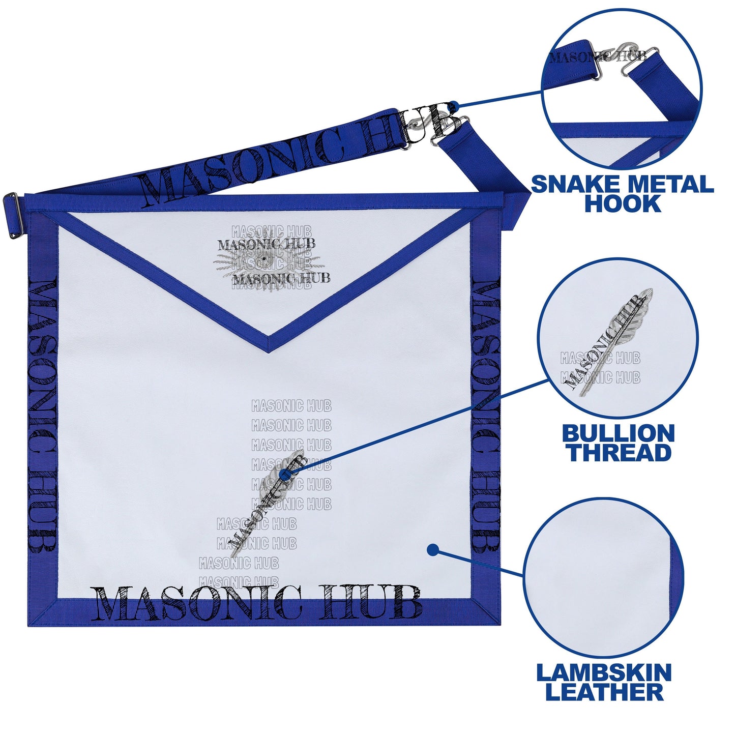 Masonic Texas Regulation Assistant Secretary Officer Apron with Eye Emblem